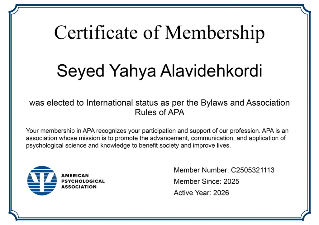 دکتر یحیی علوی 2 APA Certificate